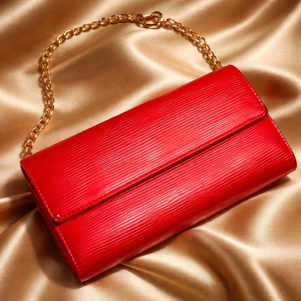 Louis Vuitton Red Epi Wallet With Chain Coa Lv